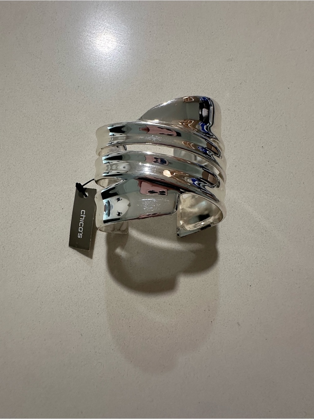 Chico's Shiny Silver Sculpted Cuff Bracelet